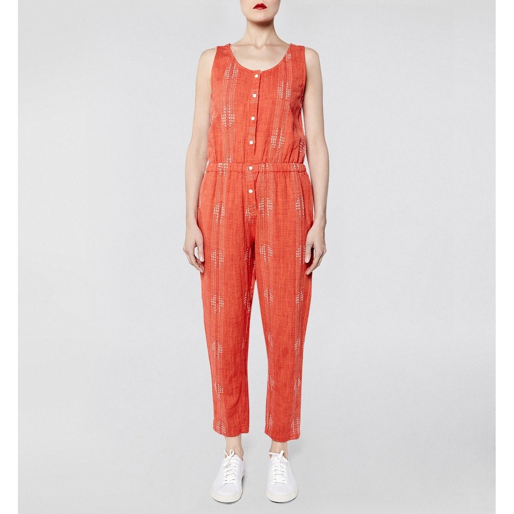 Ace & Jig Orange Woven Sleeveless Button Front Elastic Waist Flare Jumpsuit S